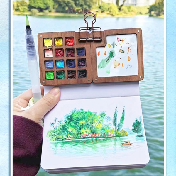 Mini Watercolor Paint Box Walnut Case